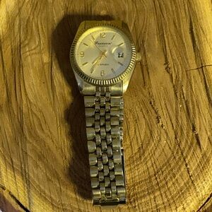 Precision GRUEN Men’s Quartz Watch GP5036  Gold Tone Metal Band (New Battery )